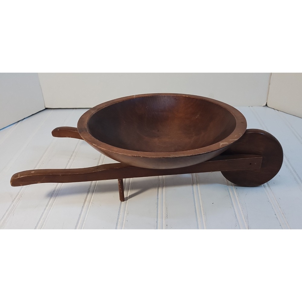 Vintage Wheelbarrow Fruit Nut Bowl Wood Decor Centerpiece Farmhouse Rustic Cabin
